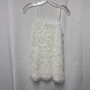 PrettyLittleThing White Fuzzy Spaghetti-Strap Dress